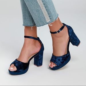 Reegan Navy Blue Crushed Velvet Platform Heels